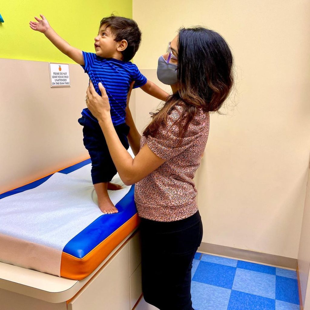 mom and toddler in peds office